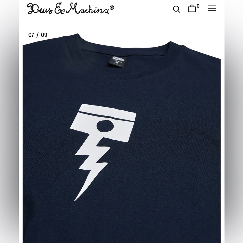 Blue and White Short Sleeve Tee with Geometric Design - Picture 7 of 11